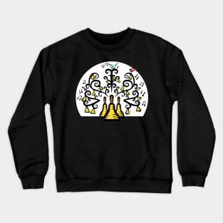 Three Handbells Tree Of Music White Circle Crewneck Sweatshirt